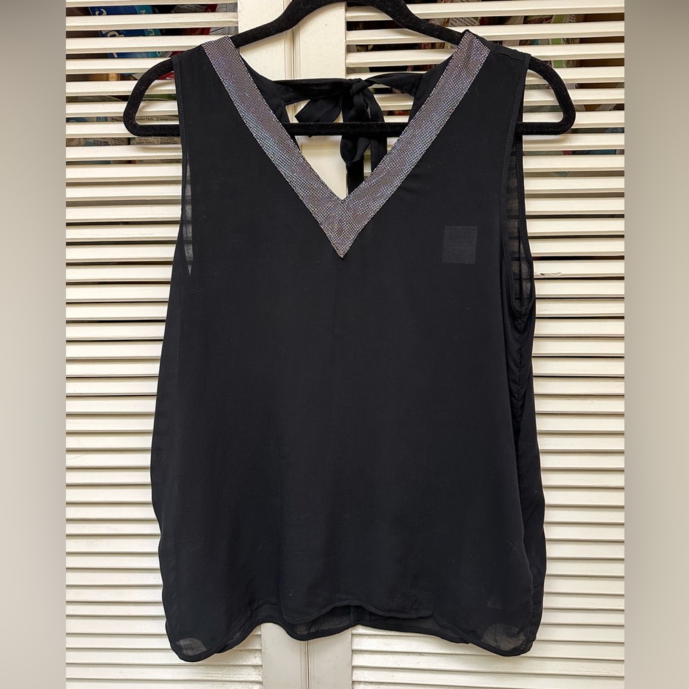 Vero Moda Black Sheer Top with Silver Accents on Neckline Size Small